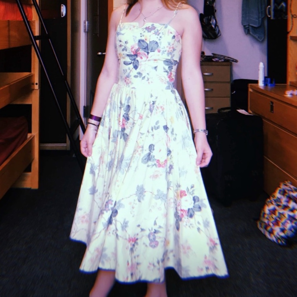 midi length beautiful yellow floral sun dress